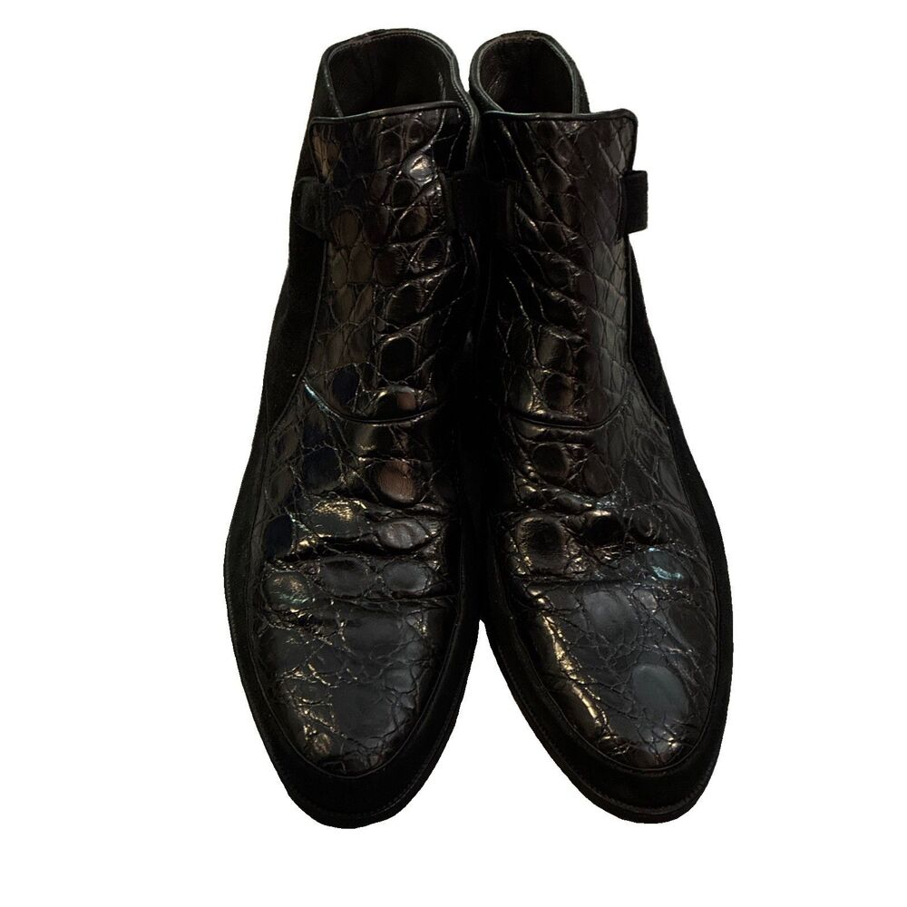 DAVANZATI Men's Size 10 Black Genuine Alligator & Premium Suede / Ankle Boots